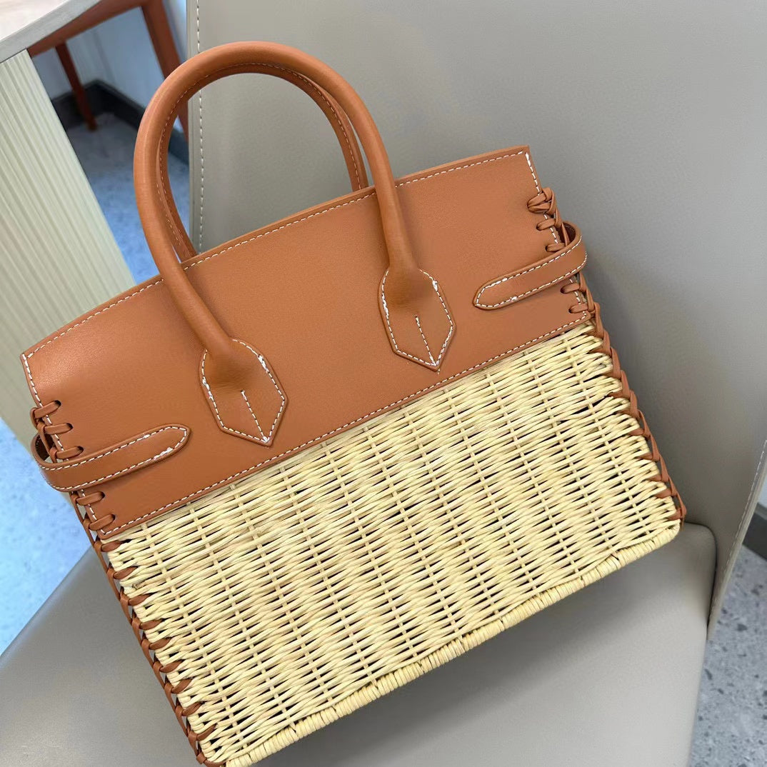 HERME5 プラチナ ストロー バンブー トート【50％割引+送料無料】