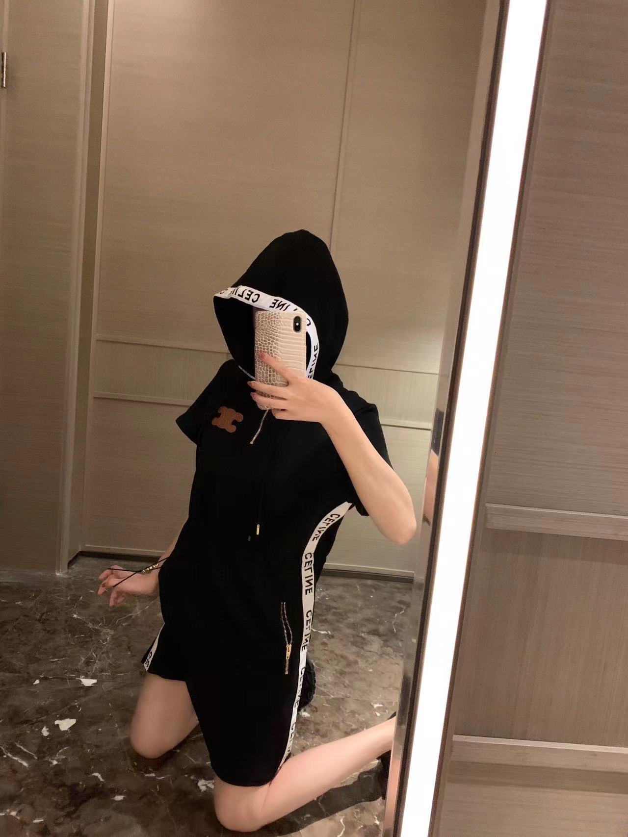 CEL1NEジャカードフード付きドローストリングドレス【50％割引+送料無料】