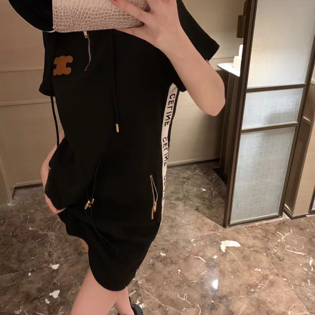 CEL1NEジャカードフード付きドローストリングドレス【50％割引+送料無料】