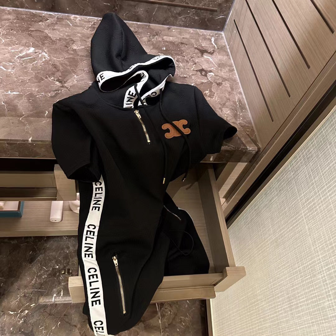 CEL1NEジャカードフード付きドローストリングドレス【50％割引+送料無料】