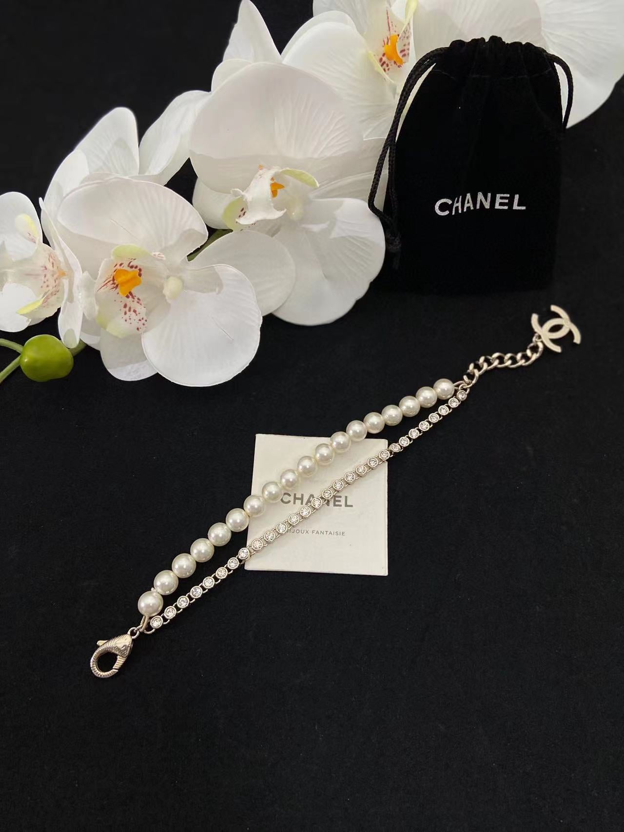 CHANE1 ダブルレイヤー ダイヤモンド パール ブレスレット【 50％割引+送料無料】