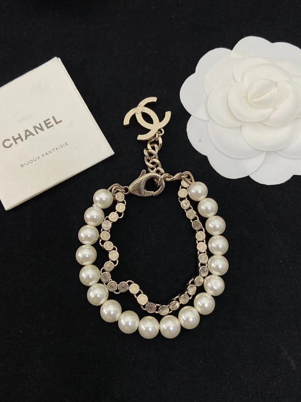 CHANE1 ダブルレイヤー ダイヤモンド パール ブレスレット【 50％割引+送料無料】