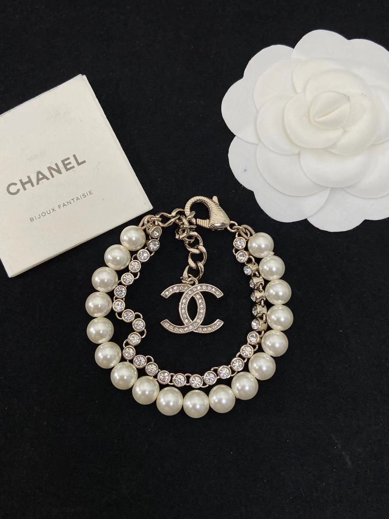 CHANE1 ダブルレイヤー ダイヤモンド パール ブレスレット【 50％割引+送料無料】