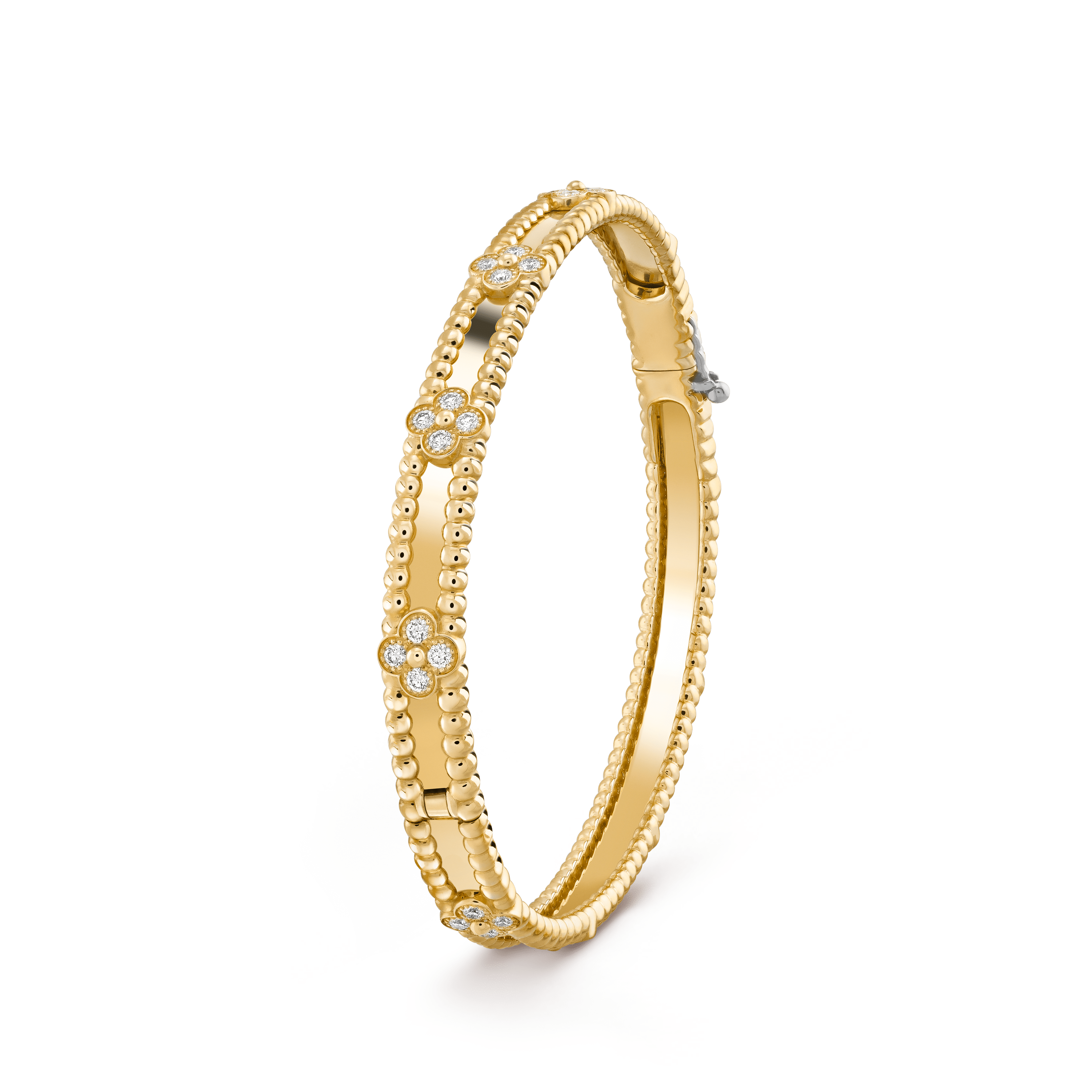 ペルレ スウィートクローバー ブレスレット、ミディアムモデル, イエローゴールド, ダイヤモンド:  40 石,  0.69 カラット, Three Fourth, Jewelry Bracelet