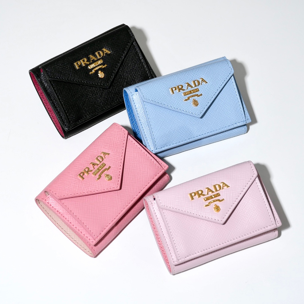 PRADA 三つ折財布 サフィアーノ バイカラー ピンク