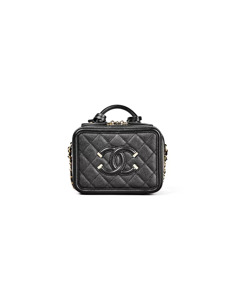 Chanel White  Black Quilted Caviar Leather Cc Filigree Small Vanity Case   Lyst