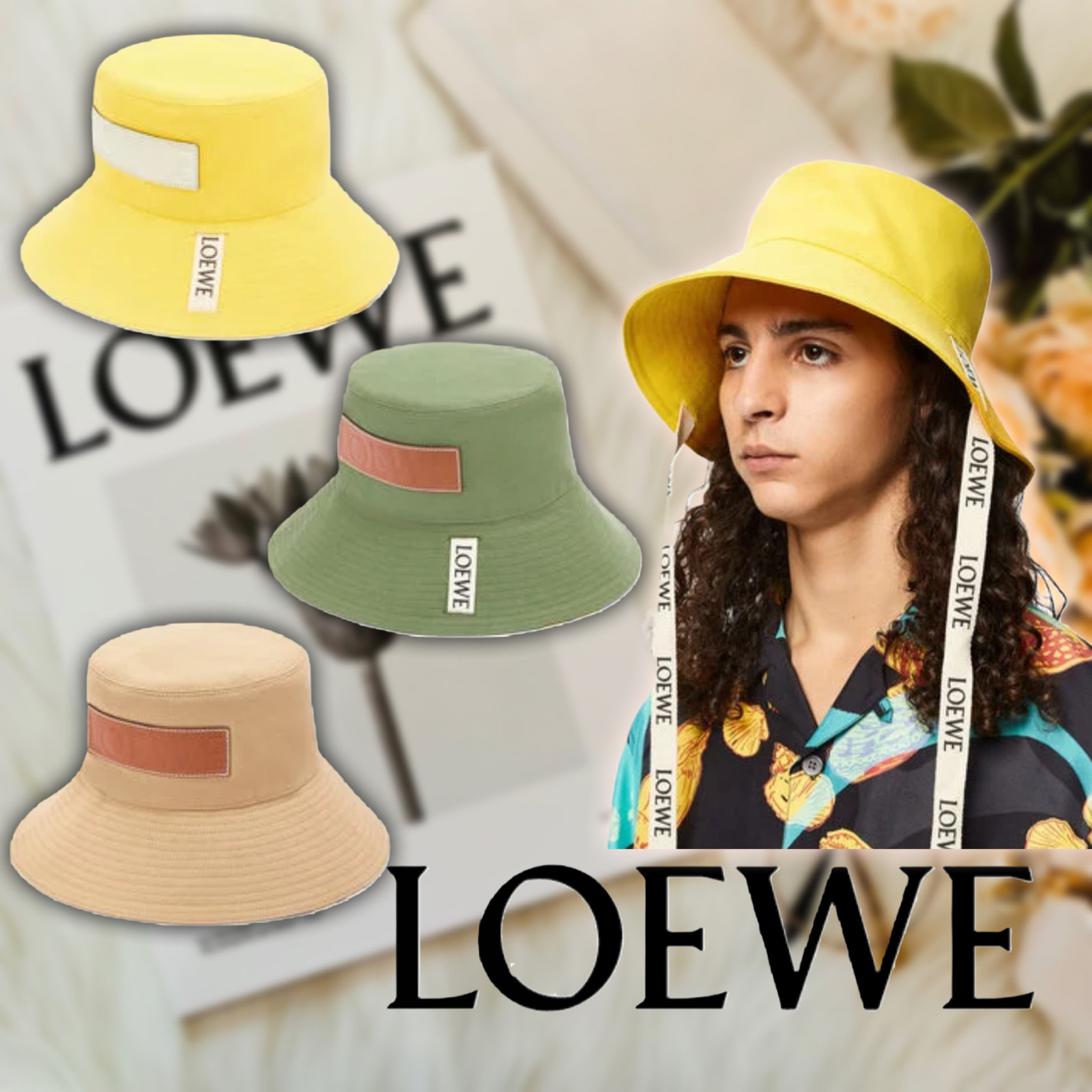 LOEWE】キャンバス×カーフスキン フィッシャーマン ハット