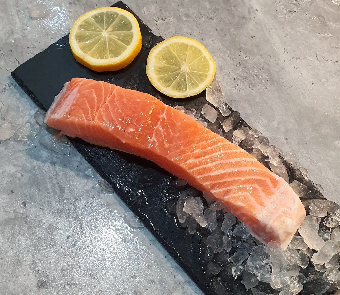 Sustainable Fresh Salmon Fillet on Black Slate Plate - High Quality Salmon Fish Fillet Delivery Singapore