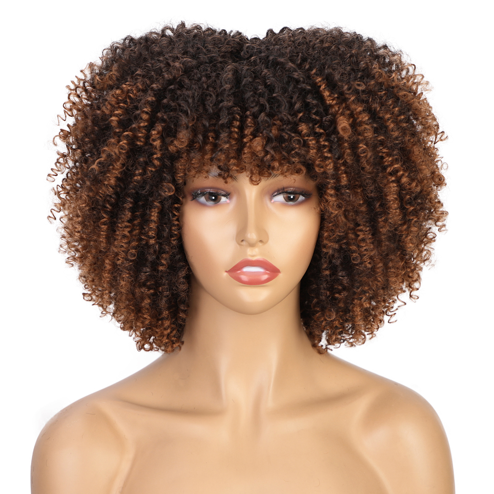 Short Curly Wigs For Women Synthetic Cosplay Wig Glueless Natural Ombre Curly Hair Wig With Bangs