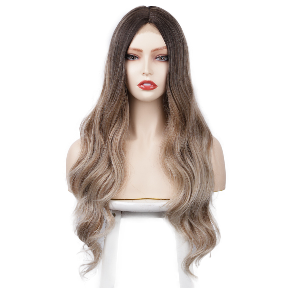 Long Wavy Ombre Grey 20 inch Heat Resistant Fiber Lace Front Wigs Synthetic Hair Wigs For Women Cosplay