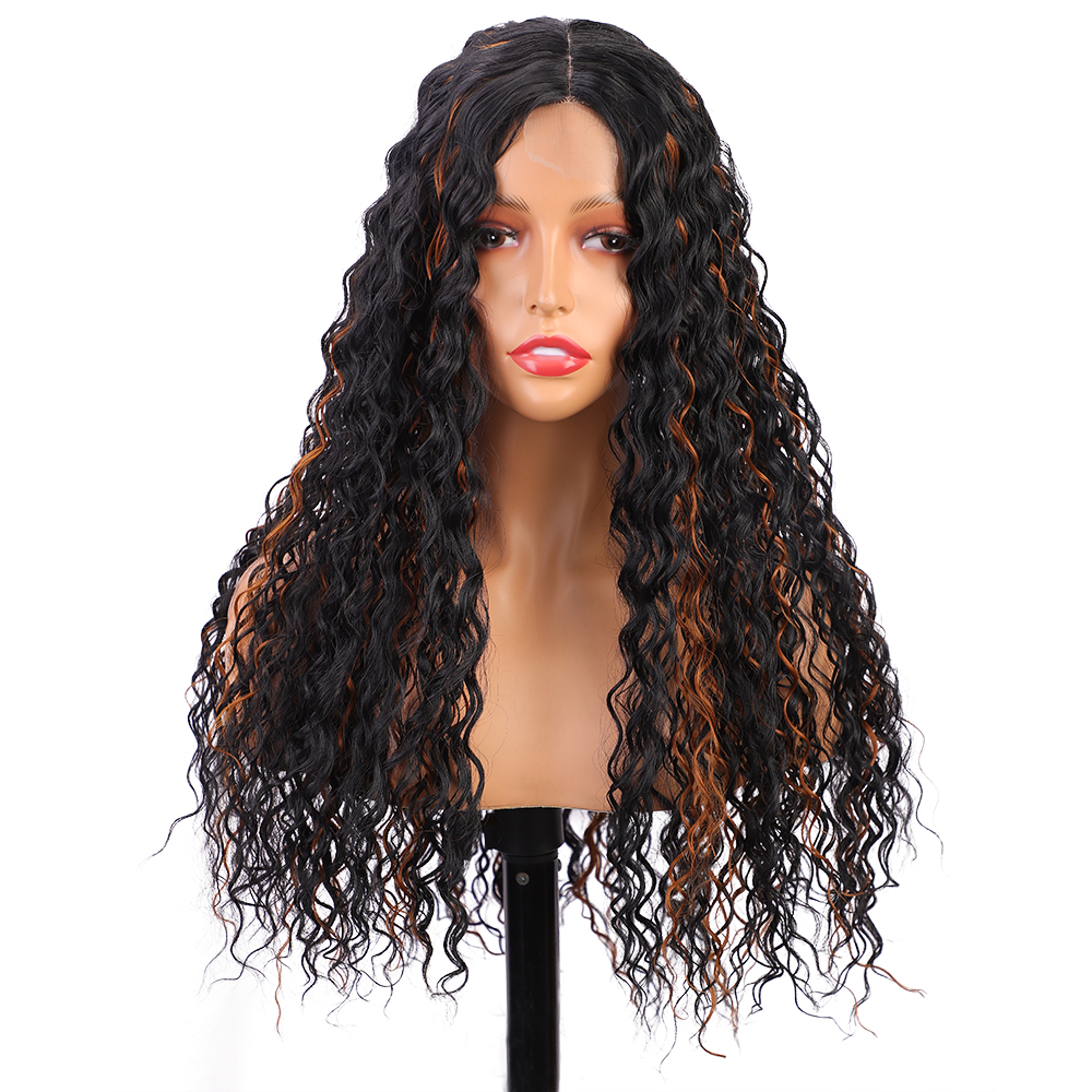 Black and Brown Wig 26 inch Curly and Frizzy Synthetic Afro Wigs for Women Deep Wave Wigs High Tem
