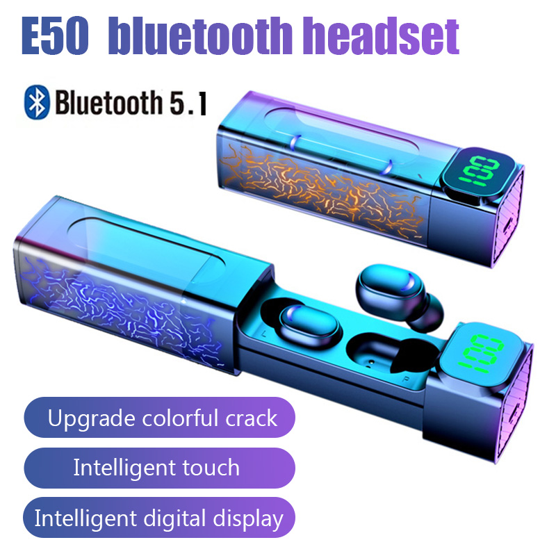 E50 TWS Wireless Bluetooth 5.1 Intelligent Digital Display  Headphones