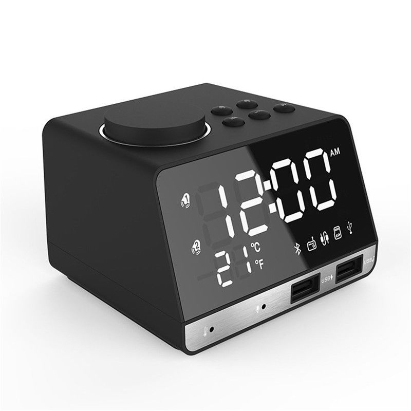 4 in 1 USB LED Alarm Clock + FM Radio + Wireless bluetooth Speaker + 2 USB Charger Port Digital Display