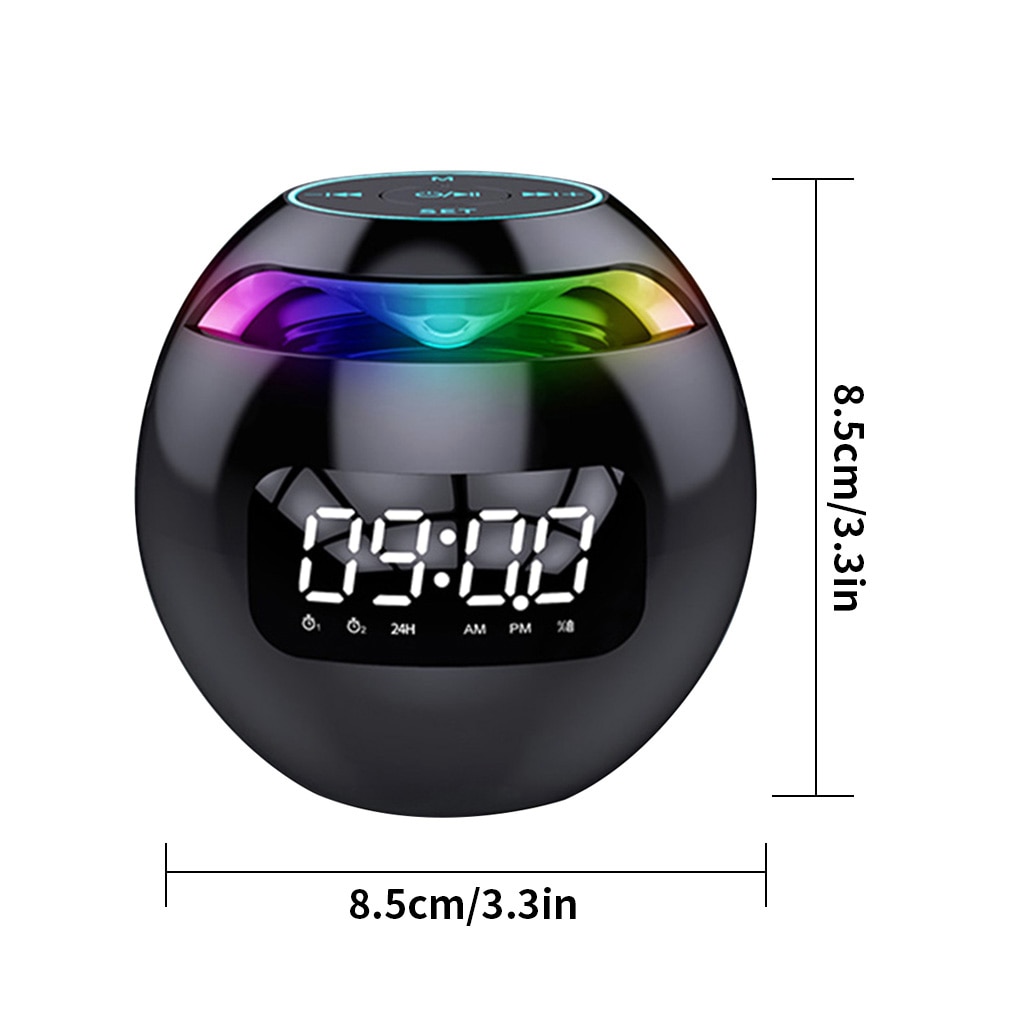 Bluetooth-compatible 5.0 Speaker with LED Digital Alarm Clock Music Player Wireless Ball Shape Clock Speaker Mini BT Speaker