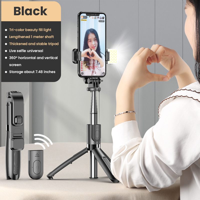Hot Foldable Tripod Selfie Stick Bluetooth With Wireless Button Shutter With LED