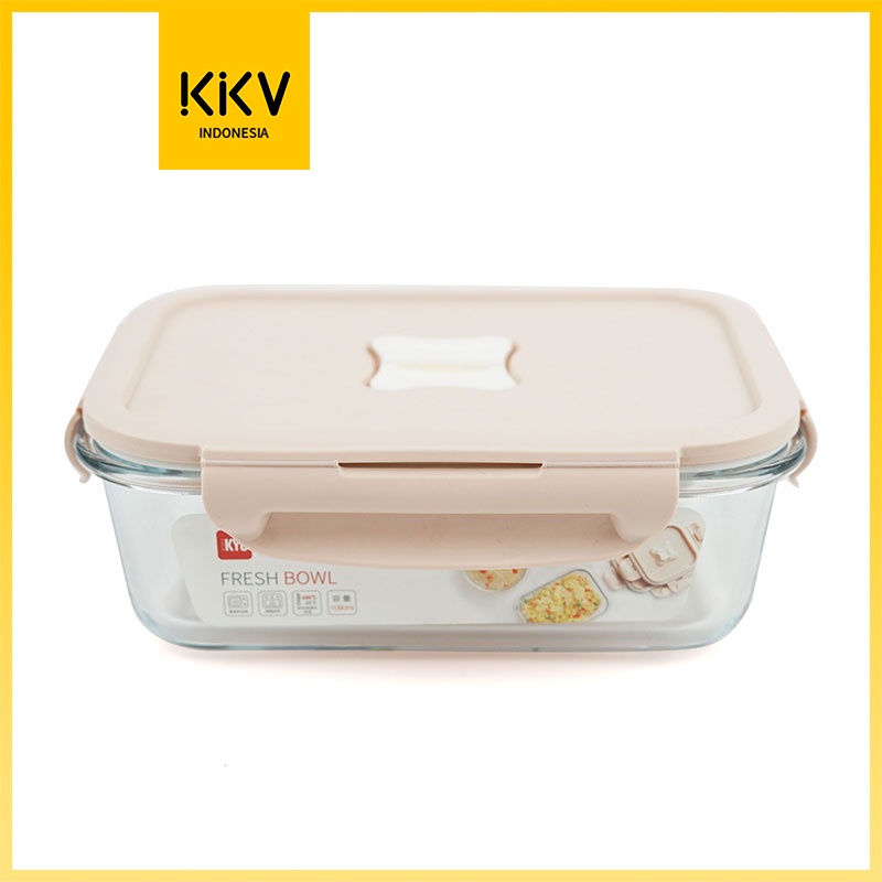 KYU · glass food container rectangle 1090ml (blue / green / pink)-kkonline