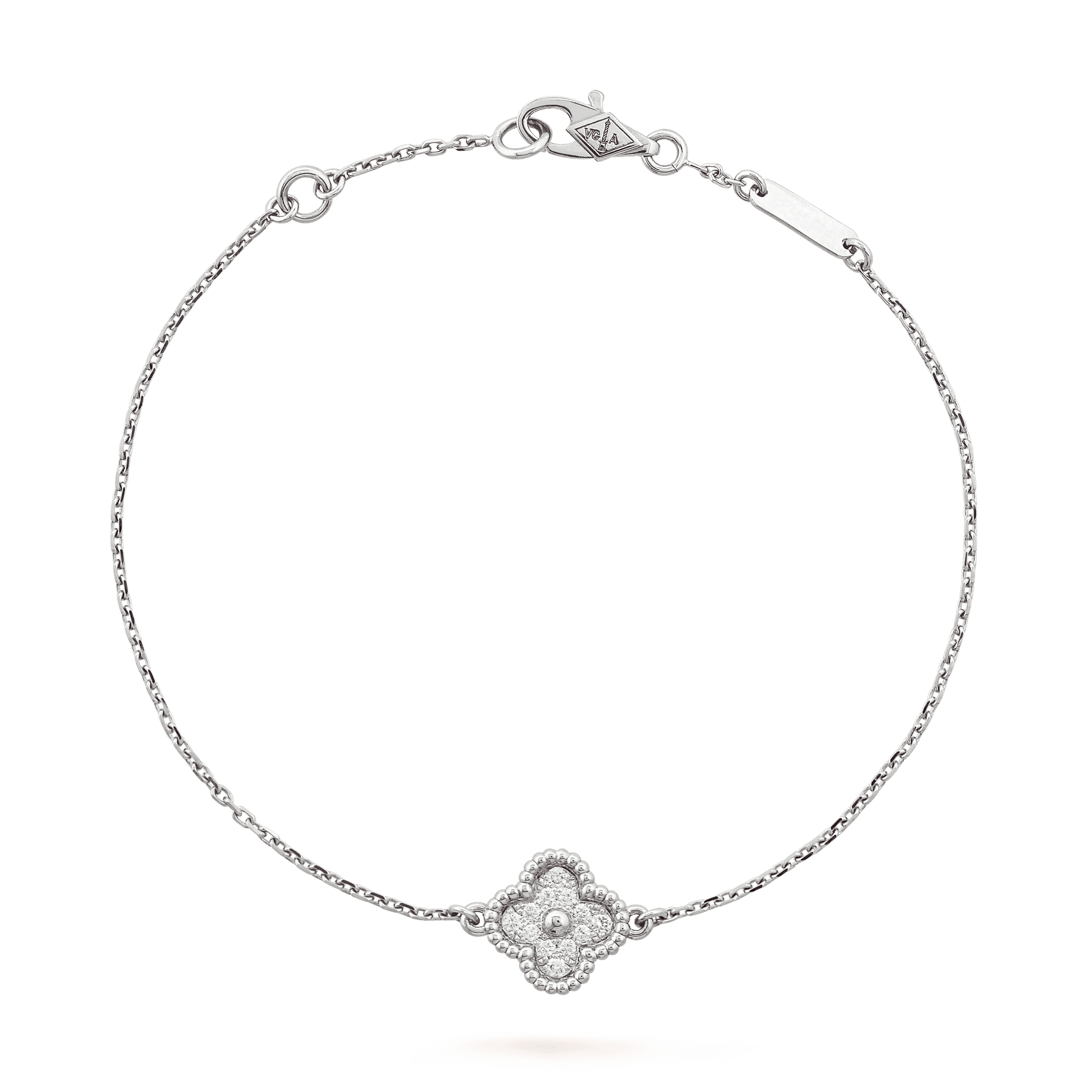 スウィート アルハンブラ ブレスレット、1モチーフ, ホワイトゴールド, ダイヤモンド:  12 石,  0.08 カラット, Front, Jewelry Bracelet