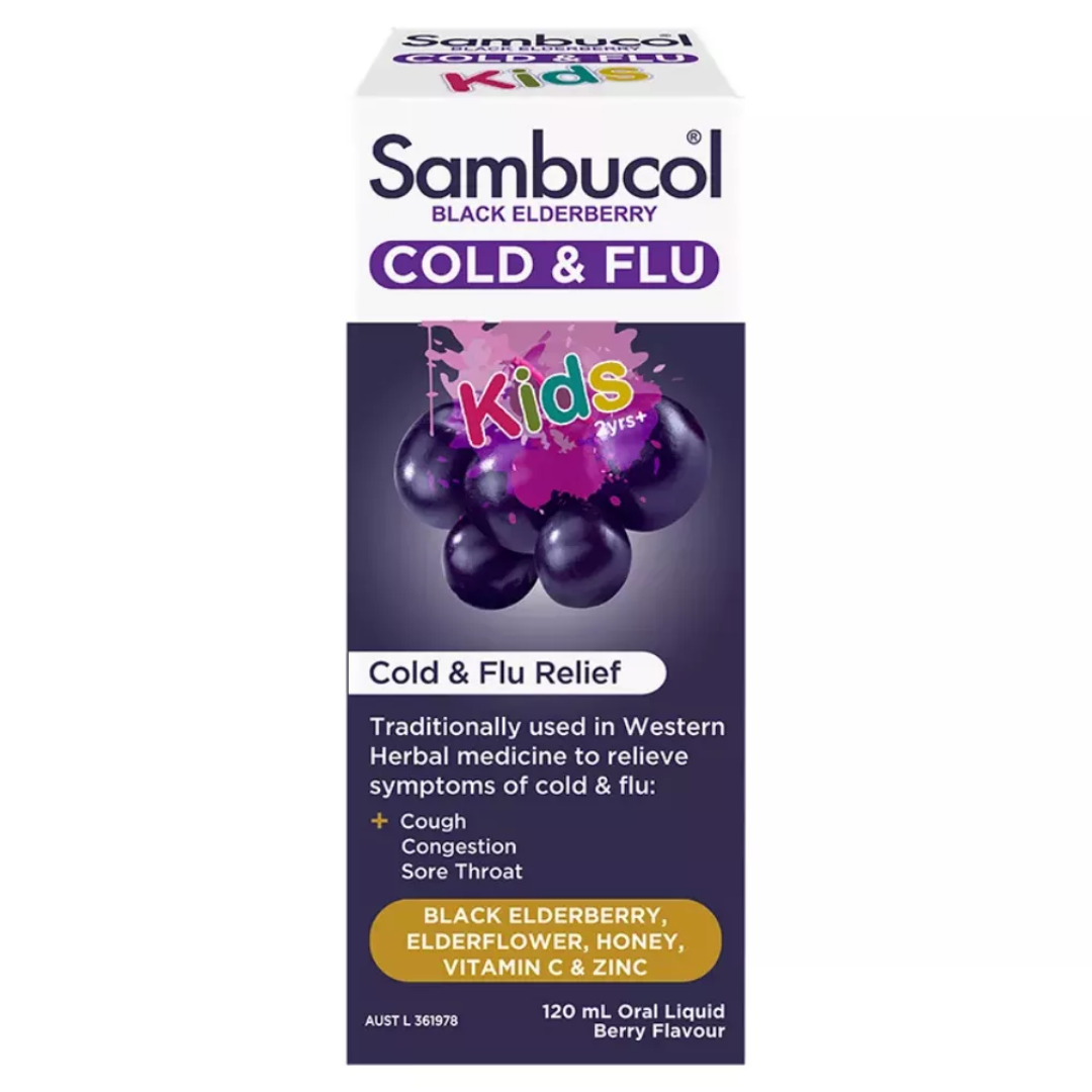 Sambucol Black Elderberry Cold & Flu Relief Kids Liquid 120ml (AUS version)