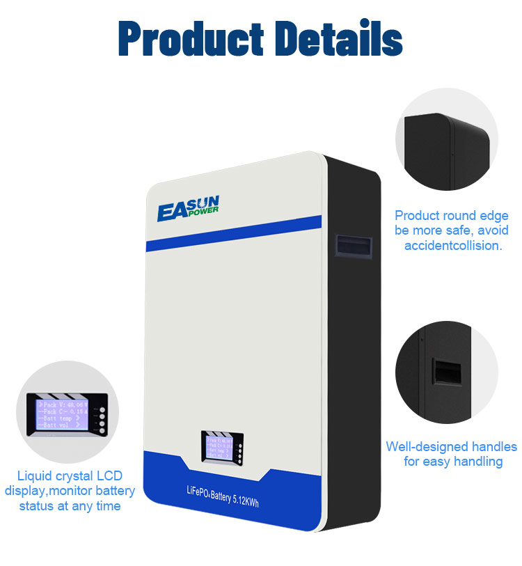 Easun 5kwh 10kwh Powerwall 48v Lifepo4 Battery 51.2v 100Ah 200Ah 10 Years Warranty