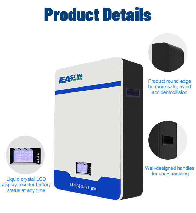 Easun 5kwh 10kwh Powerwall 48v Lifepo4 Battery 51.2v 100Ah 200Ah 10 Years Warranty