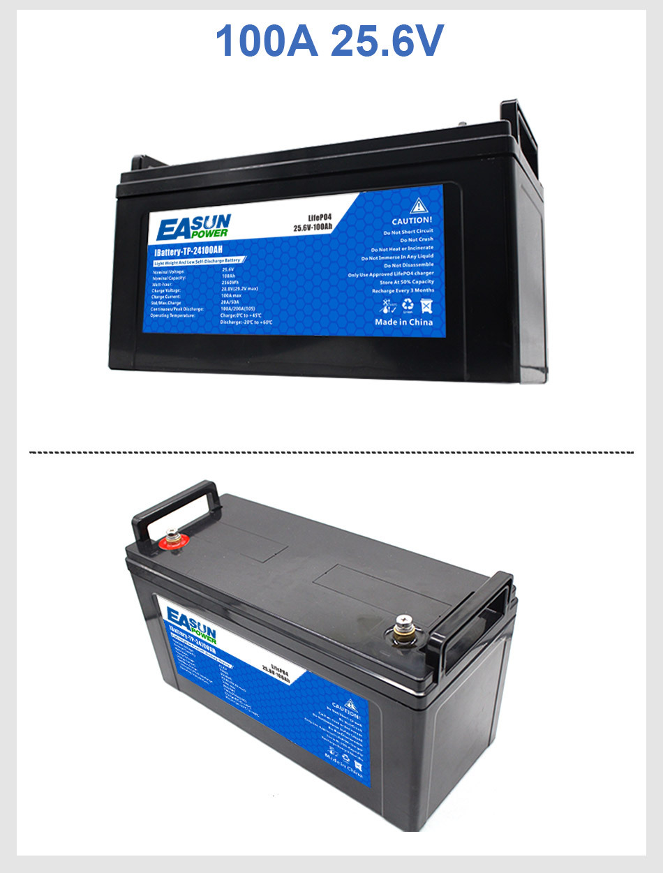 Easun 24V 100AH Lifepo4 Battery Built-in BMS Grade A Cell No Tax For Home Storage