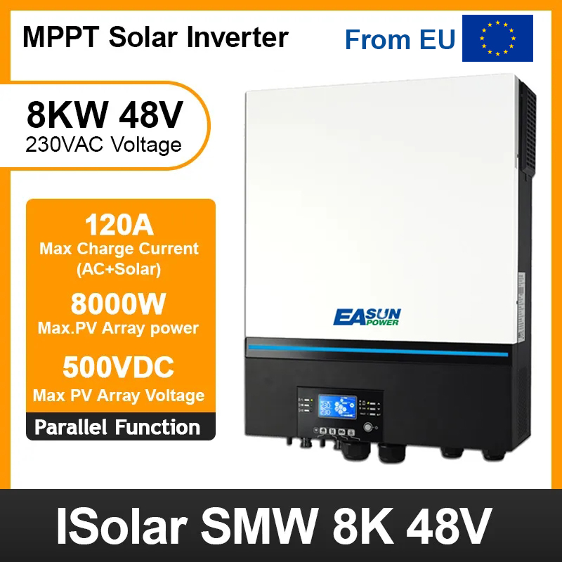 From EU Easun Power Off grid Inverter Soalr 8000W 230V 48V 50hz/60hz 500vdc PV  120A MPPT Solar Charger  WIFI parallel 6 pcs Lithium BMS
