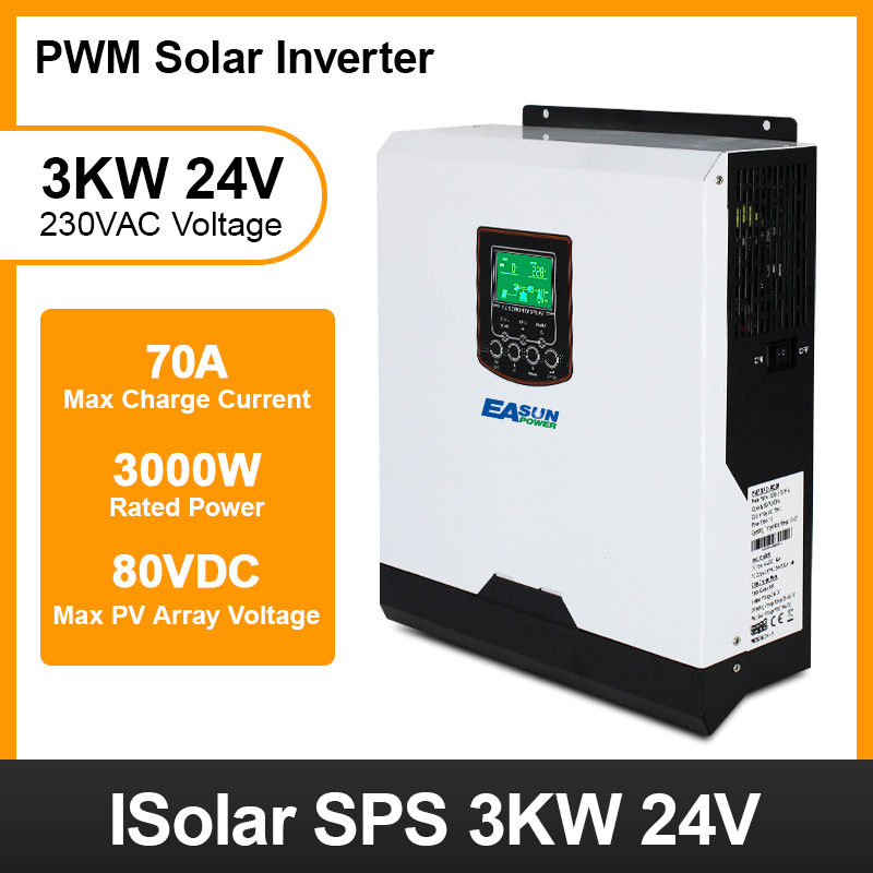 EASUN POWER 3000W Pure Sine Wave Soalr Inverter 230VAC 24V 50Hz/60Hz 3000VA PWM 70A Charge Current inversor With Battery Charger