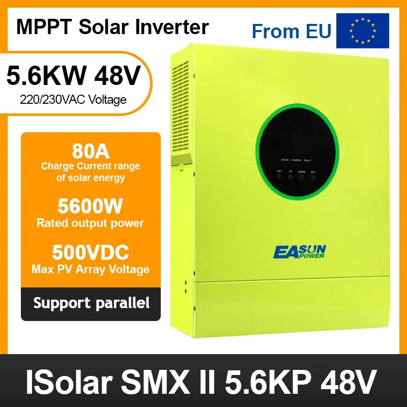 From EU EASUN POWER 5.6KW/5600W Solar Inverter MPPT Pure Sine Wave 500VDC 80A Solar Charge Controller 24V 220V 50Hz/60Hz Off Grid Inverter With Wifi Module