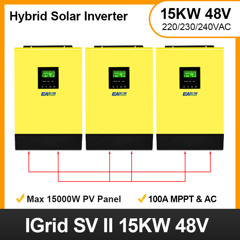 EASUN 15KW Hybrid Solar Inverter Grid tied + Off Grid 48V 220V 80A MPPT Solar 1 phase & 3 phase