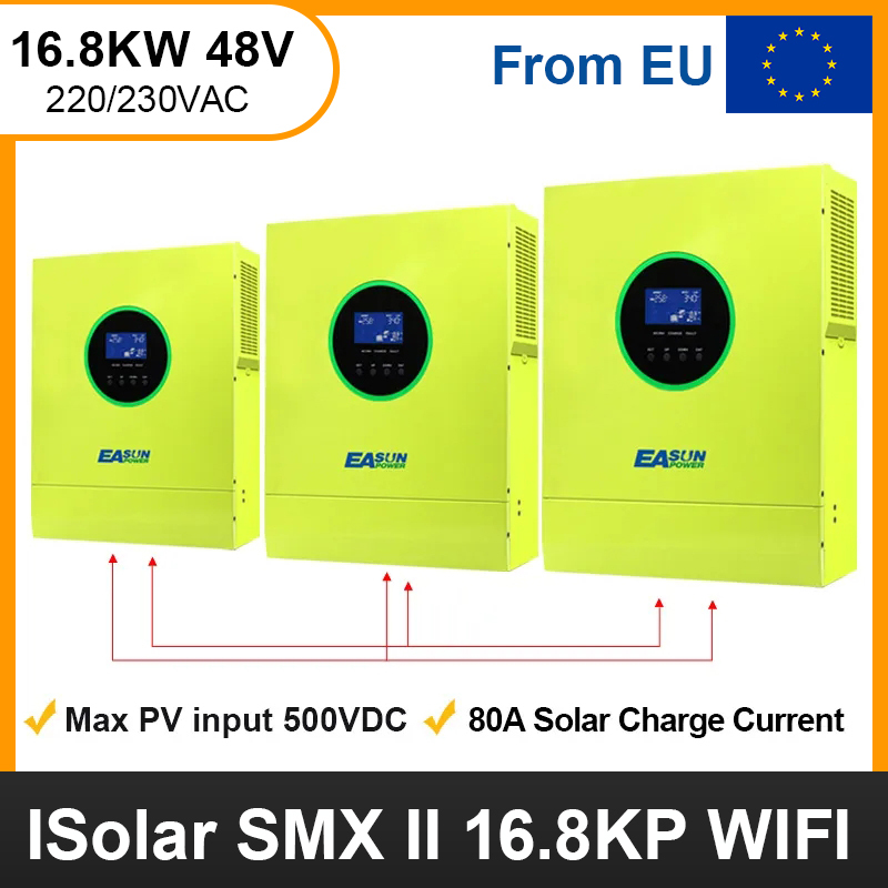 EASUN 16800W Solar Inverter MPPT Pure Sine Wave 500VDC 60A Solar Charge Controller 48V 220V 50Hz/60Hz Off Grid Inverter With Wifi From EU-Easun Power Factory Store