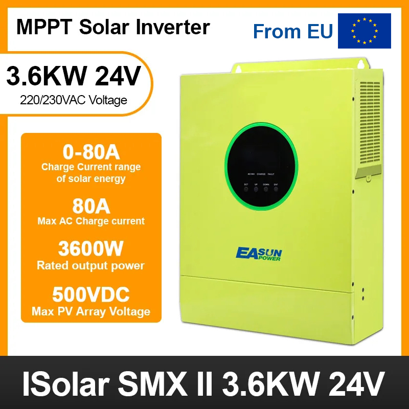From EU EASUN POWER 3.6KW/3600W Solar Inverter MPPT Pure Sine Wave 450VDC 80A Solar Charge Controller 24V 220V 50Hz/60Hz Off Grid Inverter With Wifi Module