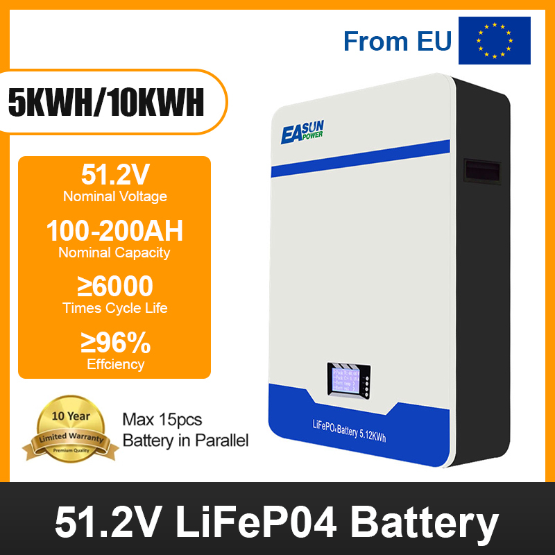 Easun 5kwh 10kwh Powerwall 48v Lifepo4 Battery 51.2v 100Ah 200Ah 10 Years Warranty