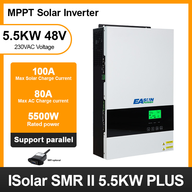 EAsunpower SMR II 5.5KW  Plus solar inverter 500Vdc PV Input 230Vac 48V 100A MPPT Solar Charger 5500W Pure Sine Wave hybrid inverter