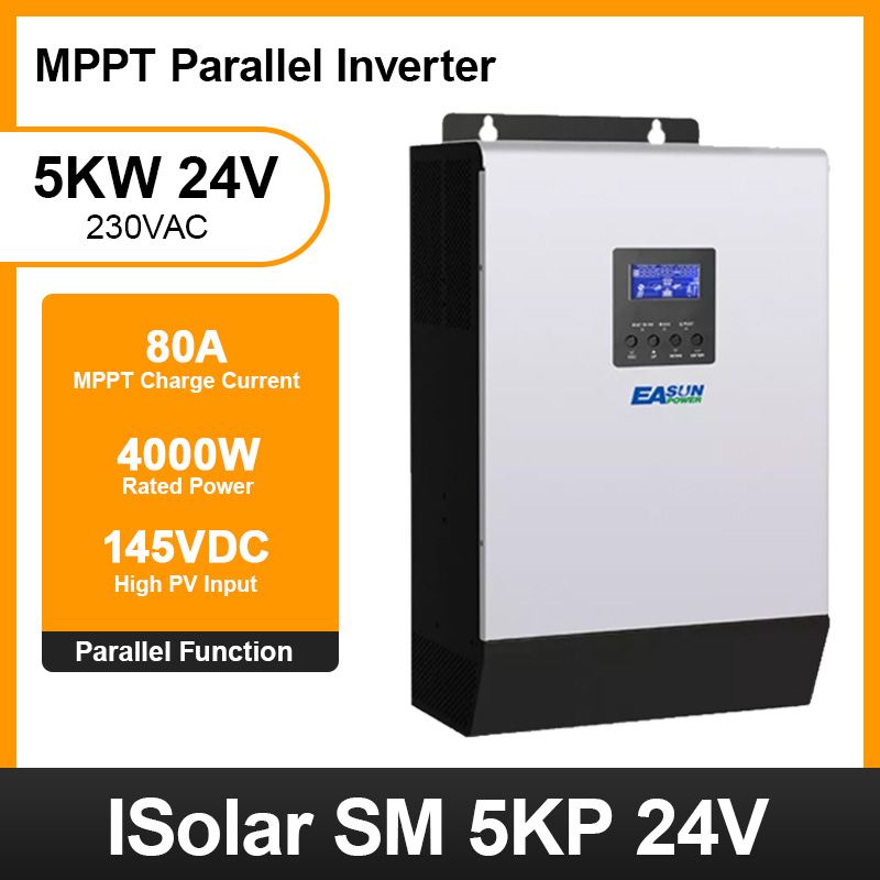 EASUN POWER Solar Inverter 5000W 24V 5KVA 4000W MPPT Inverter Pure Sine Inverter With 80A MPPT Charger With 60A Battery Charger