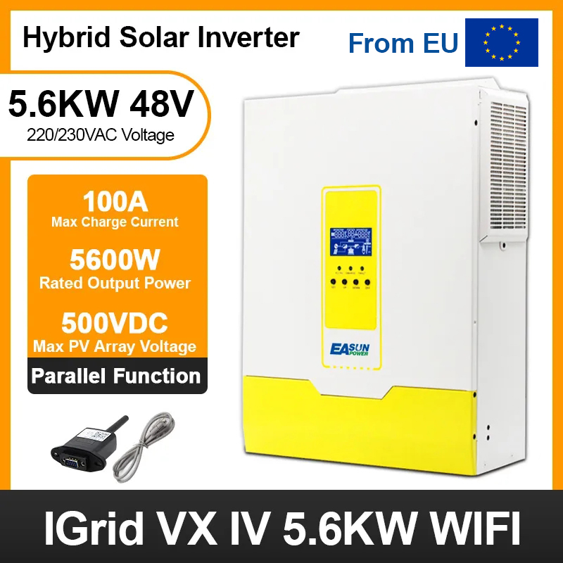 From EU EASUN POWER Solar Inverter 5.6KW 450Vdc PV 100A MPPT Parallel Inverter 230V 48V Pure Sine Wave Hybrid Inverter Battery Charger