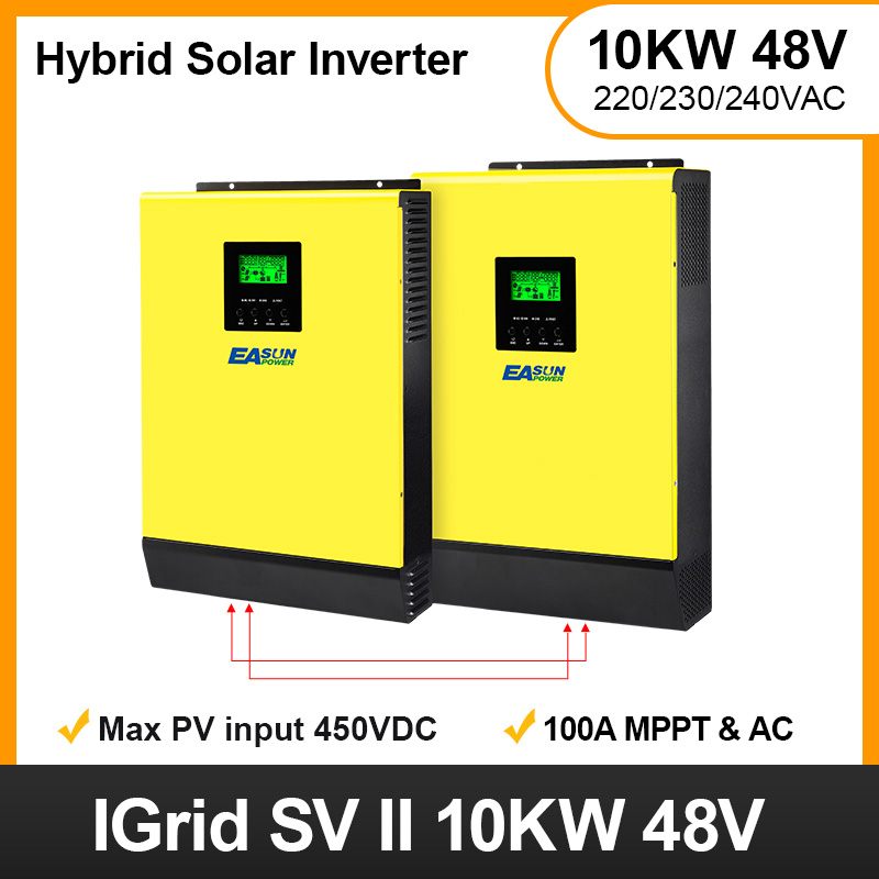 EASUN Hybrid Solar inverter 10KW 48V 220V 450Vdc PV Input 80A MPPT Solar Charger 80A Battery Charger Grid Tied Inverter