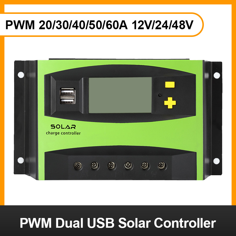 Easun Power Solar Charge Controller  PWM LS20 12V 24V 48V Dual USB 5A Interface LCD Display Solar PV Charge Regulators  20A 30A 40A 50A 60A 