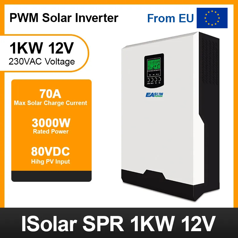 From EU EASUN POWER  Solar Inverter SPR 1000W 12V Off Grid 220V 50HZ/60HZ Pure Sine Wave inverter 50A PWM Solar Charge Controller