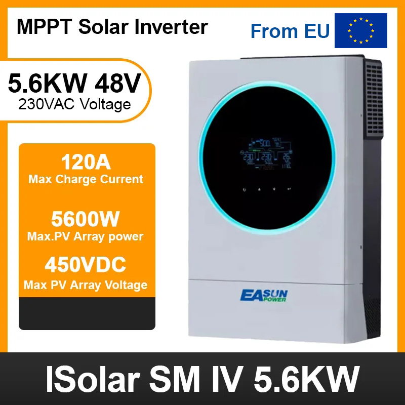 From EU EASUN POWER 5600W120A Solar Inverter PV 6000W 450Vdc Max Solar Charger Current 120A MPPT 48V 230V Pure Sine Wave Built Wifi Inverter 120A High Pv input