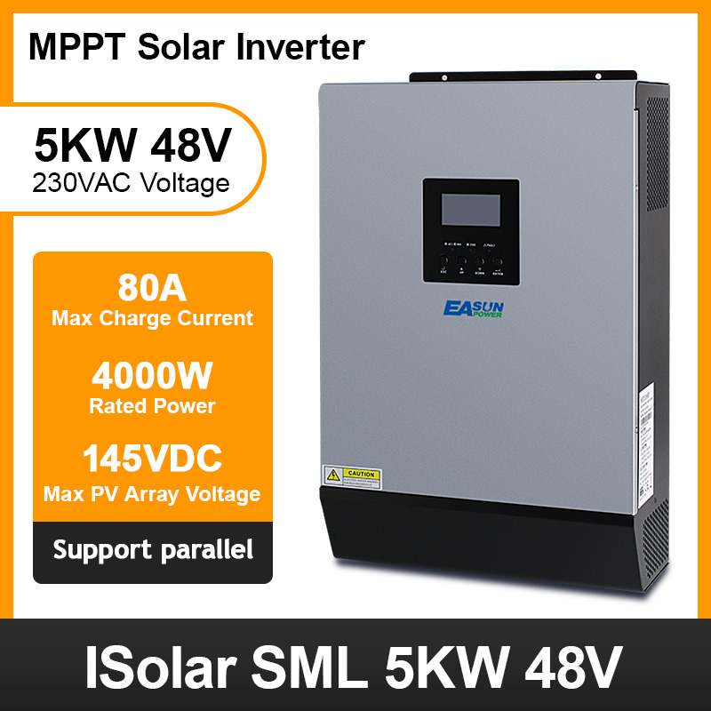 Easun Power Off Grid Solar Inverter 5000W Built-In 80A Mppt Battery Charger Dc To Ac Power 48V