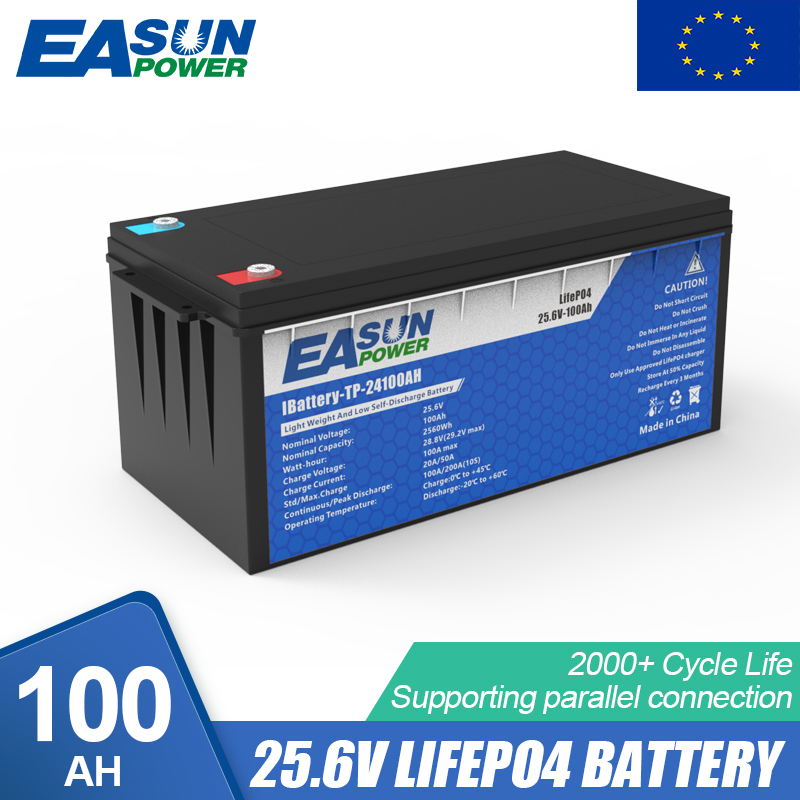 Easun 24V 100AH Lifepo4 Battery Built-in BMS Grade A Cell No Tax For Home Storage