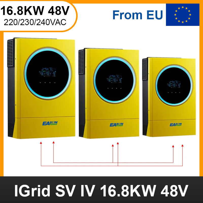 EASUN Hybrid Solar Inverter 16.8KW 230vac MPPT 120A Solar Charger PV Input 6000W 450vdc LED Ring Lights Touchable Button 1 phase&3 phase-Easun Power Factory Store