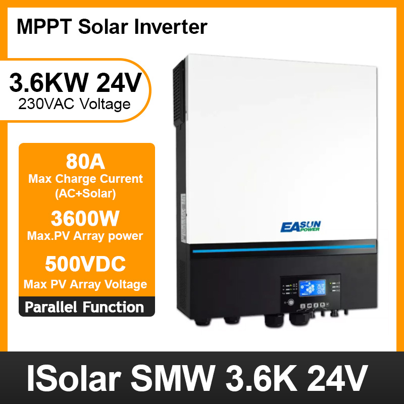 EASUN Power  ISolar SMW 3600W Solar Inverter Pure Sine Wave 24V 230VAC PV Input 500vdc 80A MPPT Solar Charger Built-in WIFI Transmitter
