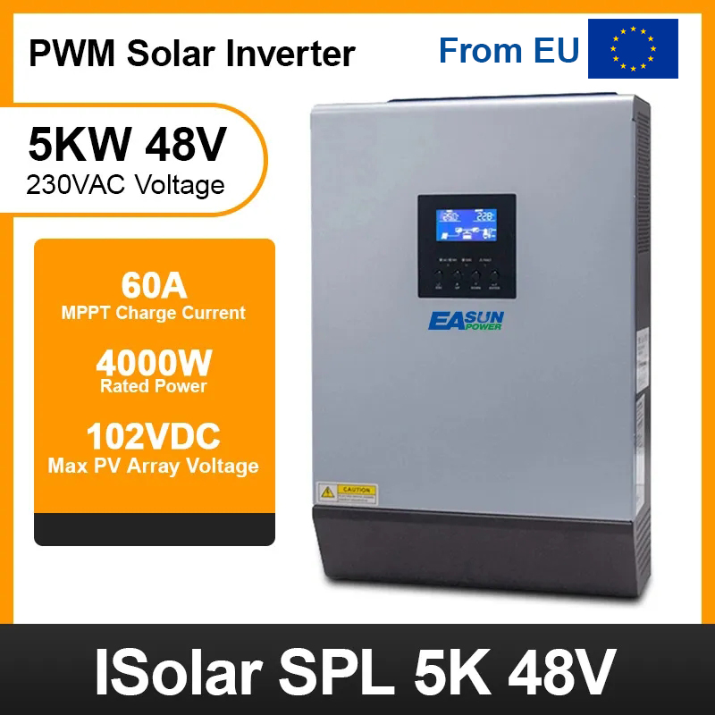 From EU EASUN POWER SPL 5KVA 4000W Solar  Inverter Pure Sine Wave 220VAC Output Wholesale Factory Solar Inverter Built-in PWM 48V 50A Solar Charge Controller 