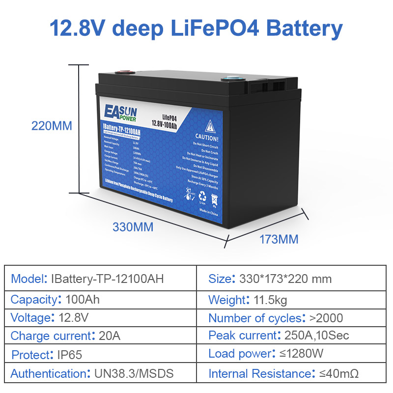 Easun Power 12V 100AH Lifepo4 Battery Grade A Cell +2000 Cycle Life Tax Free 