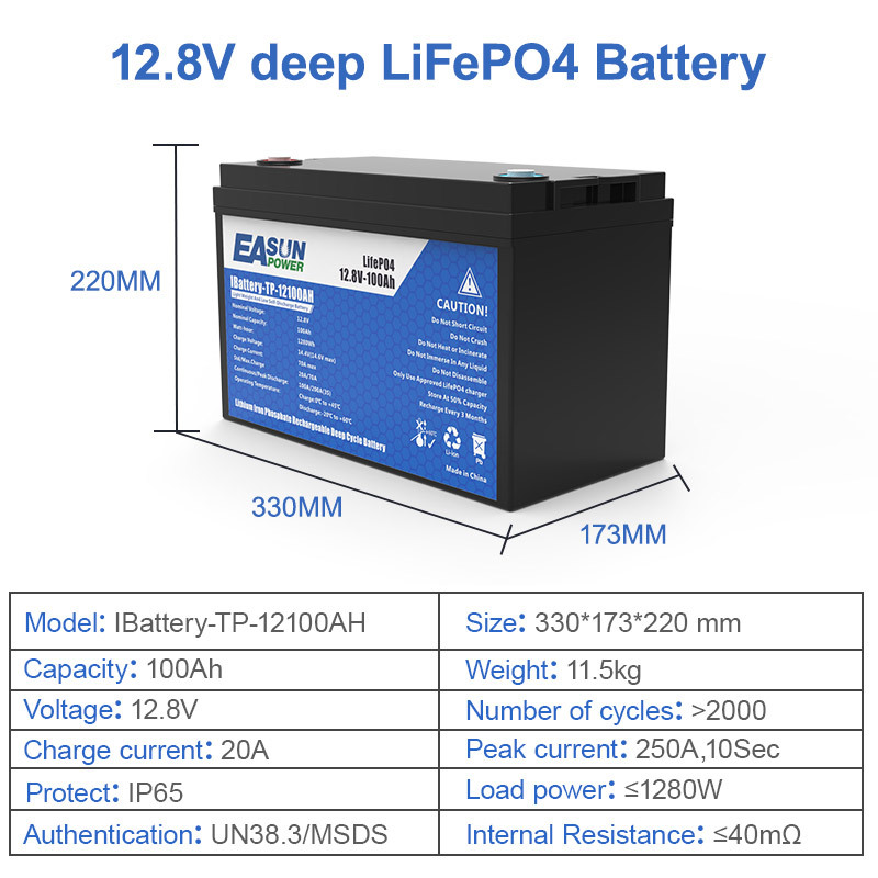 Easun Power 12V 100AH Lifepo4 Battery Grade A Cell +2000 Cycle Life Tax Free