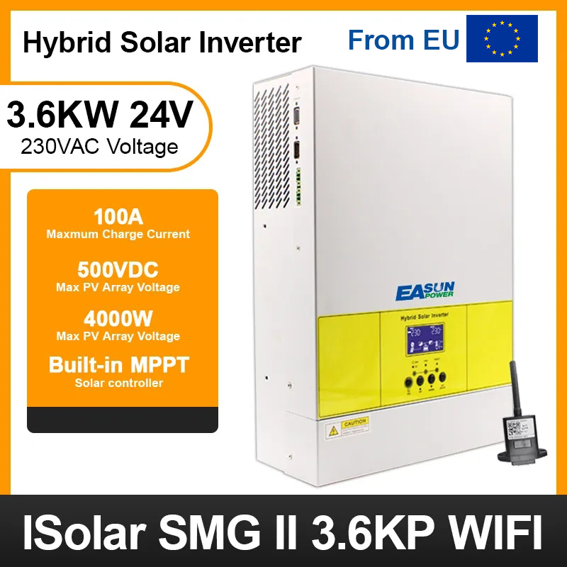From EU EASUN POWER 3600W Wholesale Factory Solar Inverter MPPT 100A Solar Charger 220V Pure Sine Wave Off Grid Inverter PV 4000W 500VDC Input Batteryless Support With WIFI Pllug