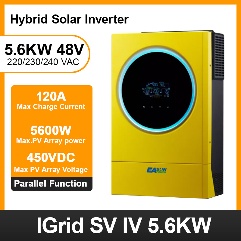 EASUN POWER Hybrid Solar Inverter 5.6KW 230vac MPPT 120A Solar Charger PV Input 6000W 450vdc LED Ring Lights Touchable Button