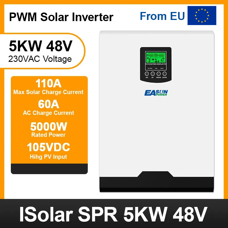 From EU EASUN POWER SPR 5KW Wholesale Factory Solar Inverter 220VAC Output Pure Sine Wave 50A PWM 48V Solar Charge Controller With 60A AC Charge