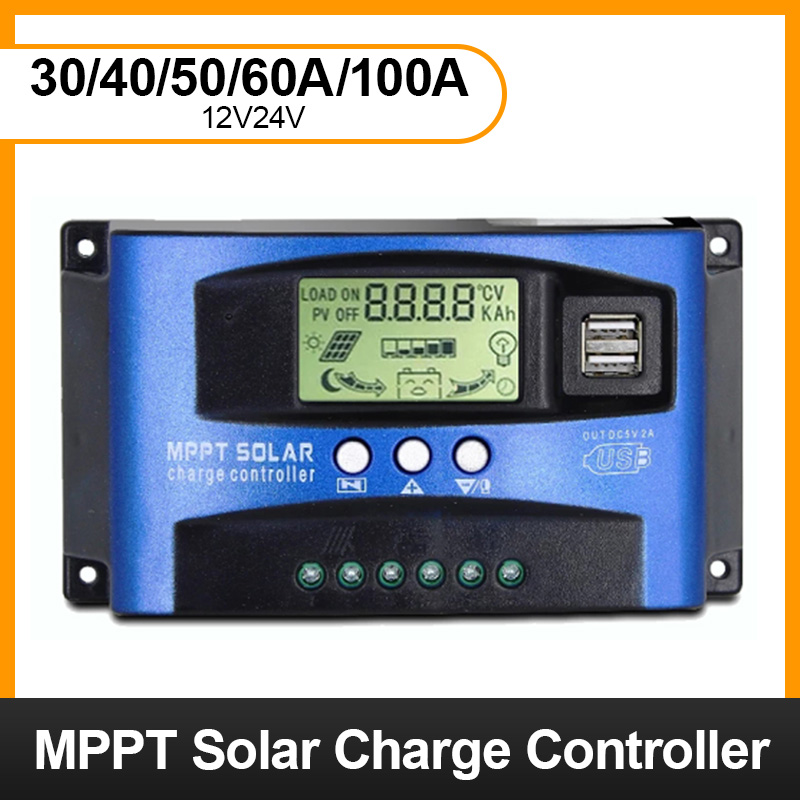 Solar MPPT Charger Regulator 30A 40A 50A 60A 100A Charger Controller Dual USB LCD Display 12V 24V